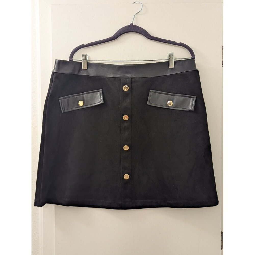 Marc New York Womens Black Button-Front Faux Leather Trim Skirt XL